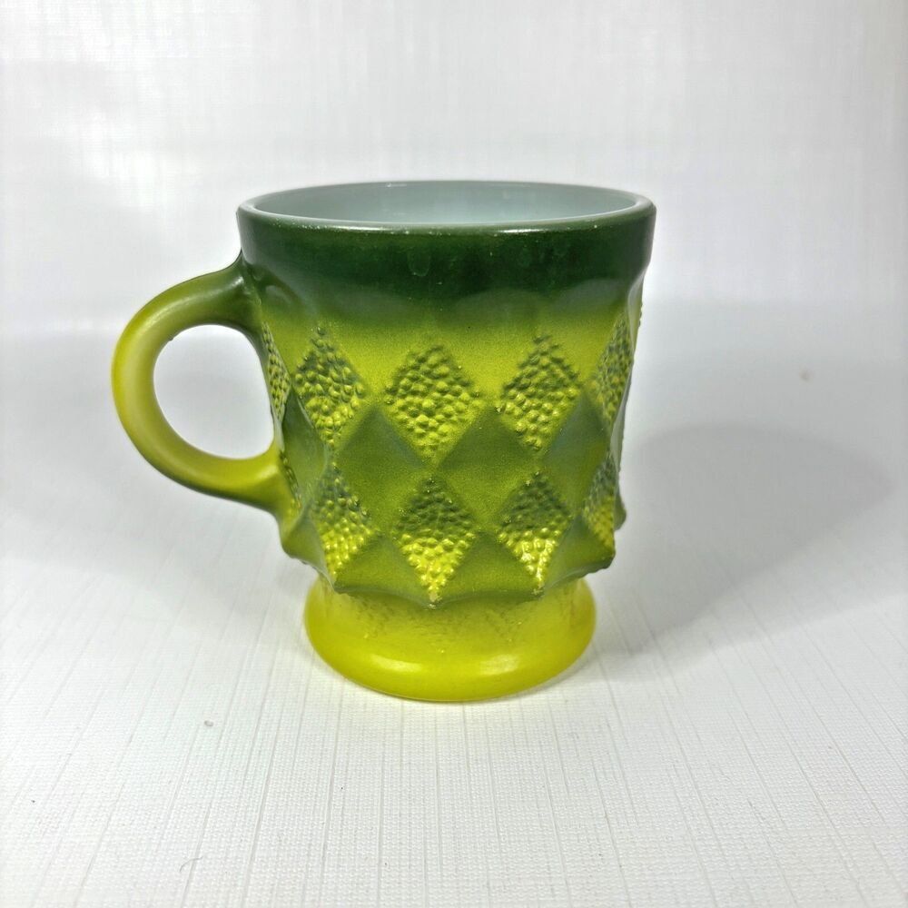 Vintage Green Kimberly Diamond Point Mug Fire King Coffee Cup Retro Made USA - Picture 3 of 7